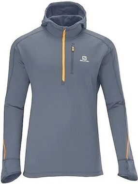 Salomon Men’s Performance Gray Hooded Half-Zip Jacket with Yellow Trim